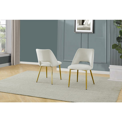 Cream Velvet Dining Side Chair Openback, Chrome Gold, Set of 2