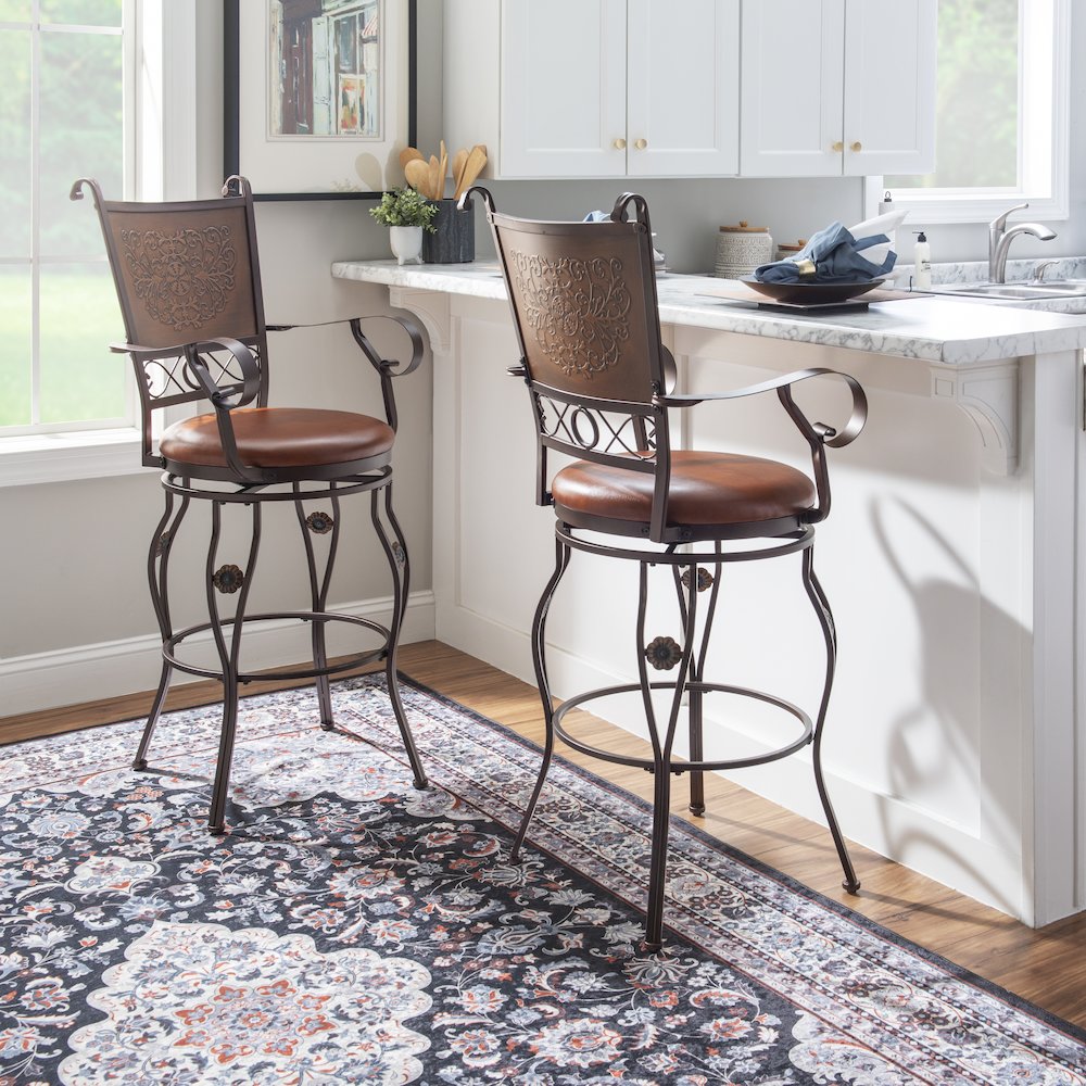 Big & Tall Copper Stamped Back Barstool with Arms
