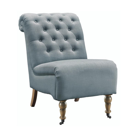 Cora Washed Blue Linen Roll Back Tufted Chair