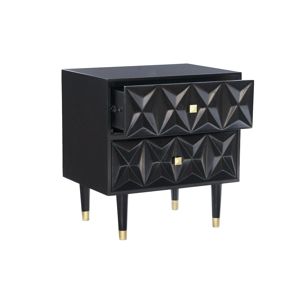 Two Drawer Geo Texture Nightstand Black