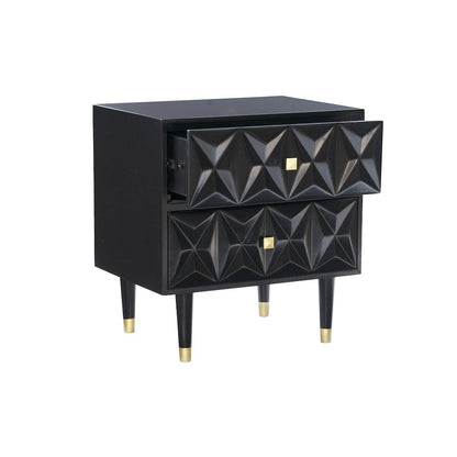Two Drawer Geo Texture Nightstand Black