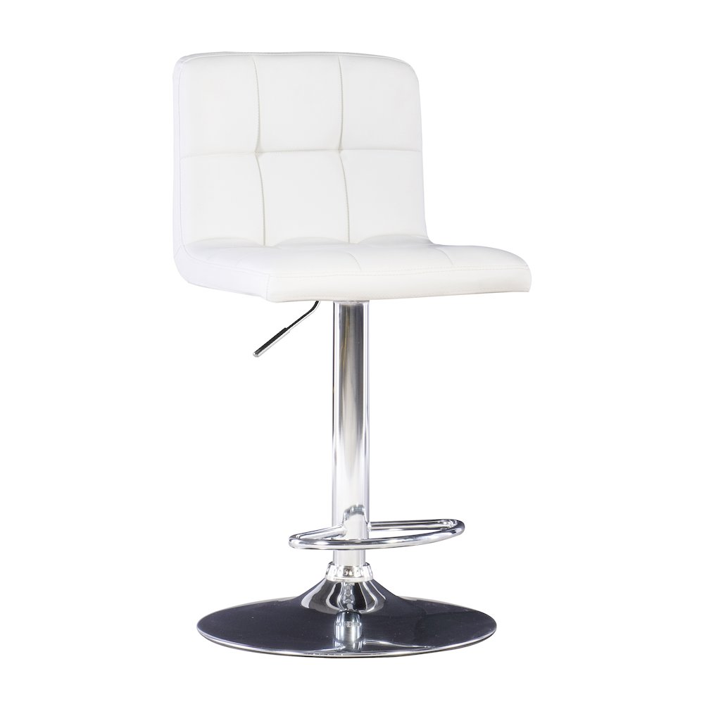 White Quilted Faux Leather & Chrome Adjustable Height Bar Stool