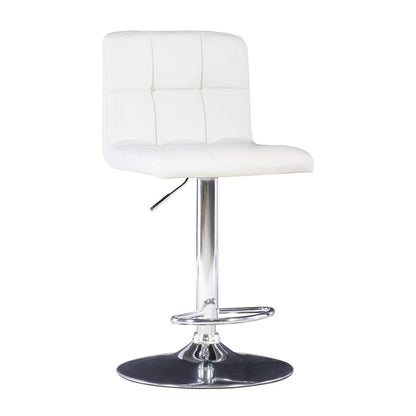 White Quilted Faux Leather & Chrome Adjustable Height Bar Stool