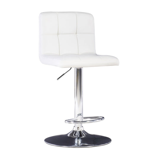 White Quilted Faux Leather & Chrome Adjustable Height Bar Stool