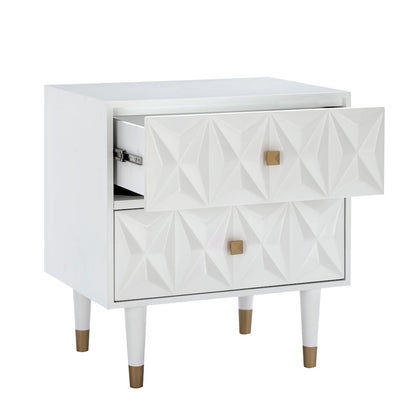 Two Drawer Geo Texture Nightstand White