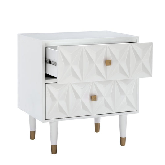 Two Drawer Geo Texture Nightstand White