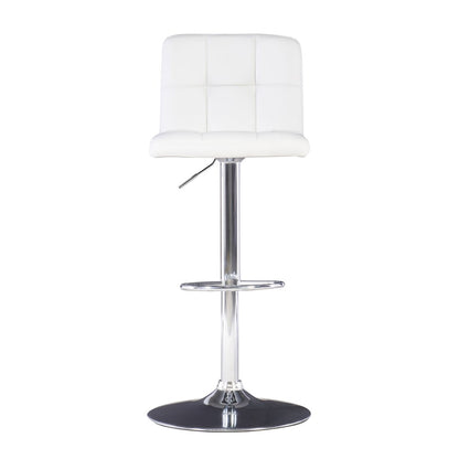 White Quilted Faux Leather & Chrome Adjustable Height Bar Stool