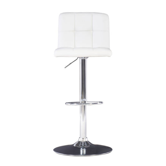 White Quilted Faux Leather & Chrome Adjustable Height Bar Stool