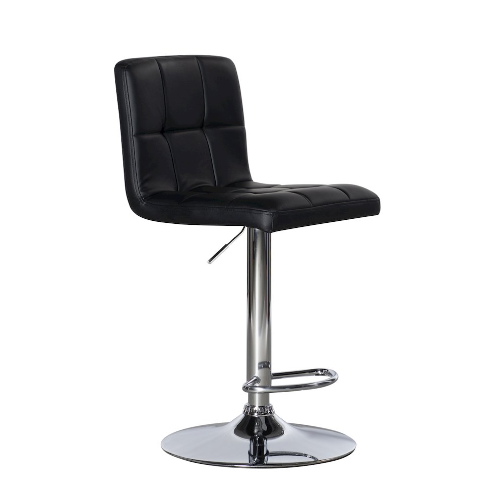 Black Quilted Faux Leather & Chrome Adjustable Height Bar Stool