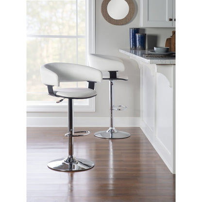 White Faux Leather Barrel & Chrome Adjustable Height Bar Stool