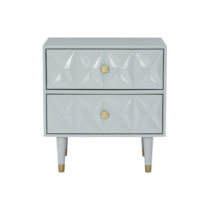 Two Drawer Geo Texture Nightstand Grey