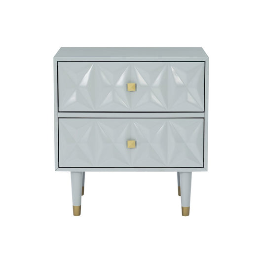 Two Drawer Geo Texture Nightstand Grey