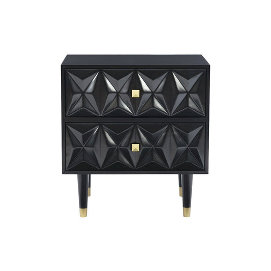 Two Drawer Geo Texture Nightstand Black