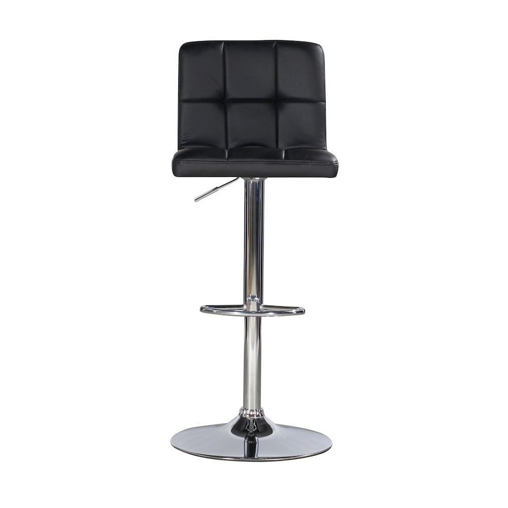 Black Quilted Faux Leather & Chrome Adjustable Height Bar Stool
