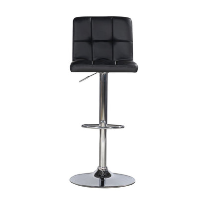 Black Quilted Faux Leather & Chrome Adjustable Height Bar Stool