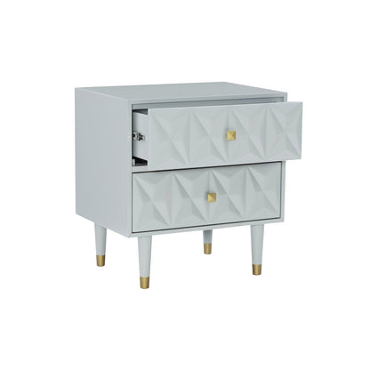Two Drawer Geo Texture Nightstand Grey