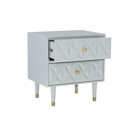 Two Drawer Geo Texture Nightstand Grey
