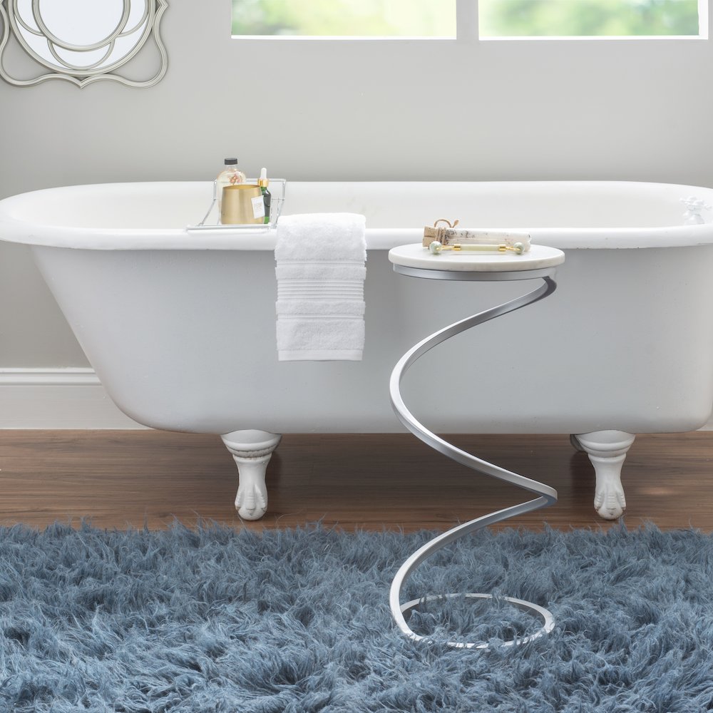 Rian Spiral Drink Table Silver White Marble