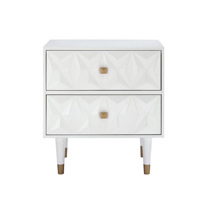 Two Drawer Geo Texture Nightstand White