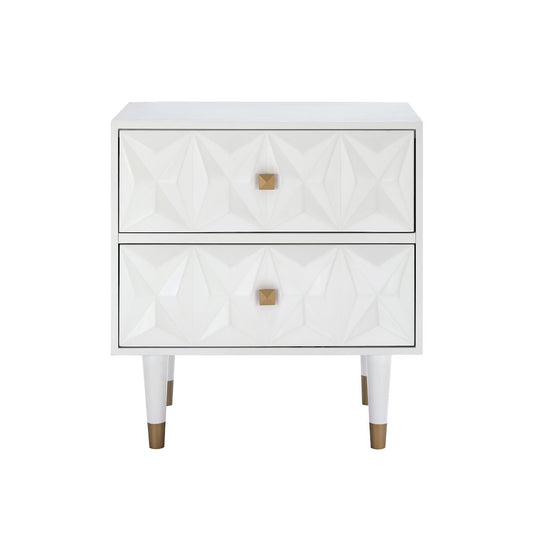 Two Drawer Geo Texture Nightstand White