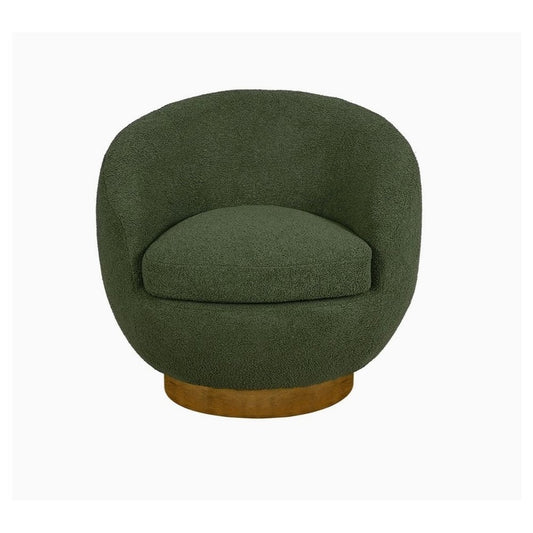 Jessel Shearling Sherpa Swivel Chair with Wood Base in Green Color