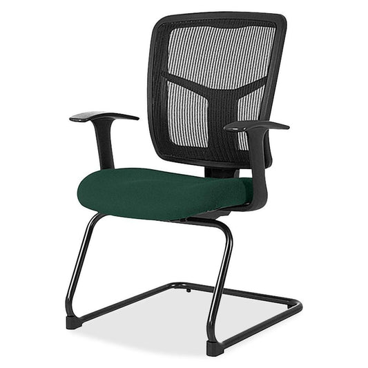 Lorell ErgoMesh Series Mesh Back Guest Chair with Arms - Insight Forest Mesh, Fabric Seat - Black Mesh Back - Cantilever Base - Black - 1 Each