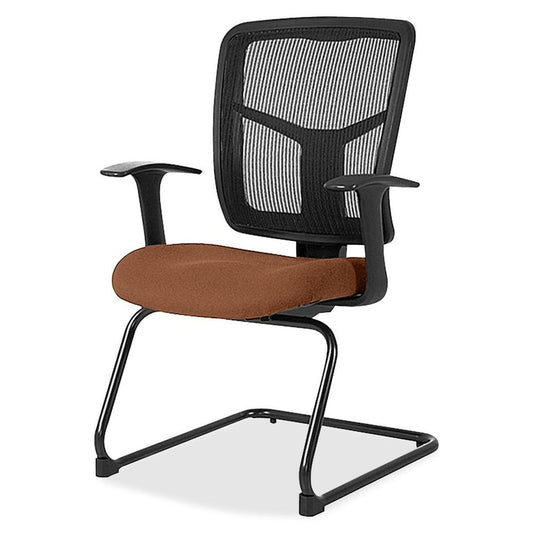 Lorell ErgoMesh Series Mesh Back Guest Chair with Arms - Canyon Nutmeg Antimicrobial Vinyl, Fabric Seat - Black Mesh Back - Cantilever Base - Armrest - 1 Each