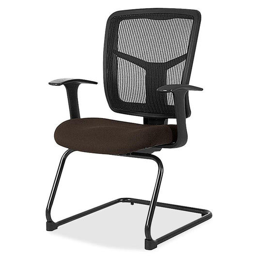 Lorell ErgoMesh Series Mesh Back Guest Chair with Arms - Forte Fudge Mesh, Fabric Seat - Black Mesh Back - Cantilever Base - Black - 1 Each