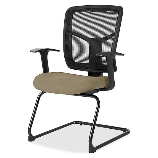 Lorell ErgoMesh Series Mesh Back Guest Chair with Arms - Expo Latte Mesh, Fabric Seat - Black Mesh Back - Cantilever Base - Black - 1 Each
