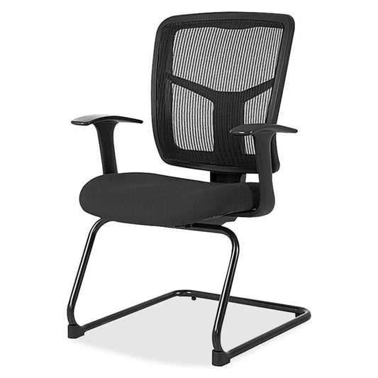 Lorell ErgoMesh Series Mesh Back Guest Chair with Arms - Expo Tuexdo Mesh, Fabric Seat - Black Mesh Back - Cantilever Base - Black - 1 Each