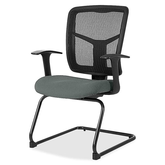 Lorell ErgoMesh Series Mesh Back Guest Chair with Arms - Expo Fog Mesh, Fabric Seat - Black Mesh Back - Cantilever Base - Black - 1 Each
