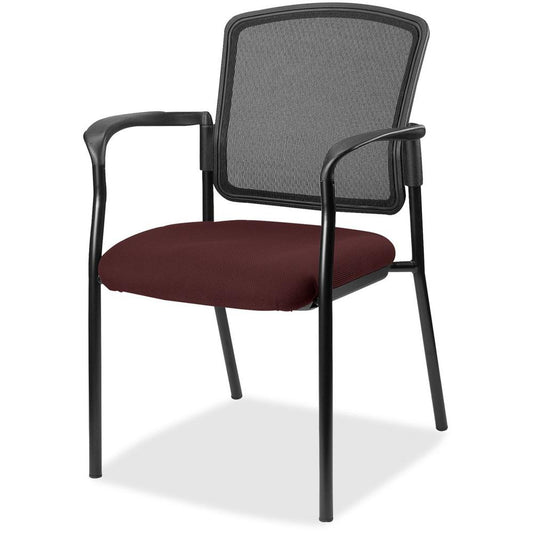 Lorell Mesh Back Stackable Guest Chair - Perfection Burgundy Seat - Black Frame - 1 Each