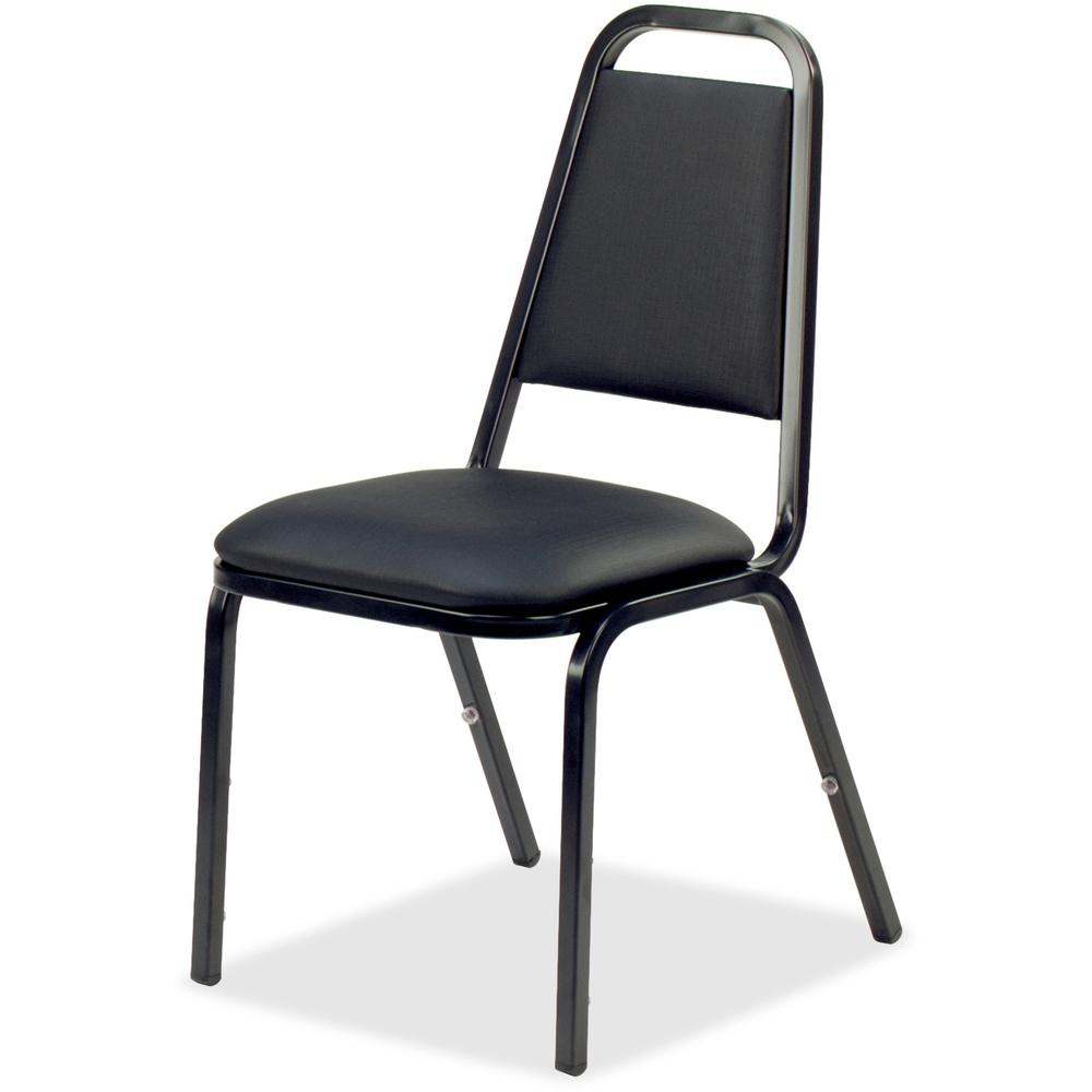 Lorell Upholstered Stacking Chairs - Black Seat Color - Vinyl Seat Material - Black Frame Color - Steel Frame Material - Charcoal Black - Vinyl, Steel - 4 / Carton
