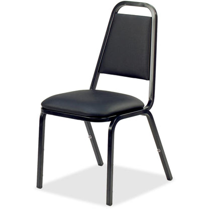 Lorell Upholstered Stacking Chairs - Black Seat Color - Vinyl Seat Material - Black Frame Color - Steel Frame Material - Charcoal Black - Vinyl, Steel - 4 / Carton