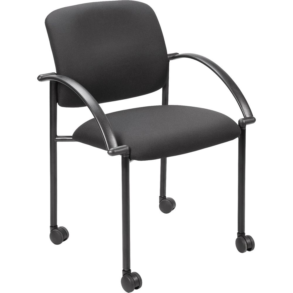 Lorell Upholstered Guest Chair with Arms - Black Seat Color - Black Frame Color - Steel Frame Material - Four-legged Base - Black - Armrest - 2 / Carton