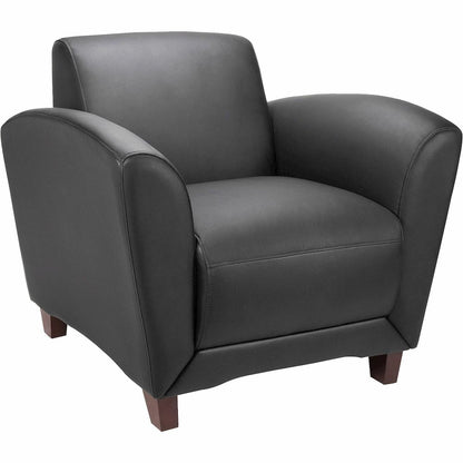 Lorell Accession Club Chair - Black Seat Color - Leather Seat Material - Black Back Color - Leather Back Material - Four-legged Base - 1 Each