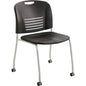 Safco Vy Straight Leg Stack Chairs with Casters - Plastic Seat - Plastic Back - Powder Coated Steel Frame - Four-legged Base - Black - Polypropylene - 2 / Carton