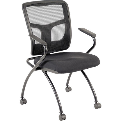 Lorell Mesh Back Nesting Training/Guest Chairs - Fabric Seat Material - Powder Coated Frame Color - Metal Frame Material - Four-legged Base - Black - Mesh - Armrest - 2 / Carton