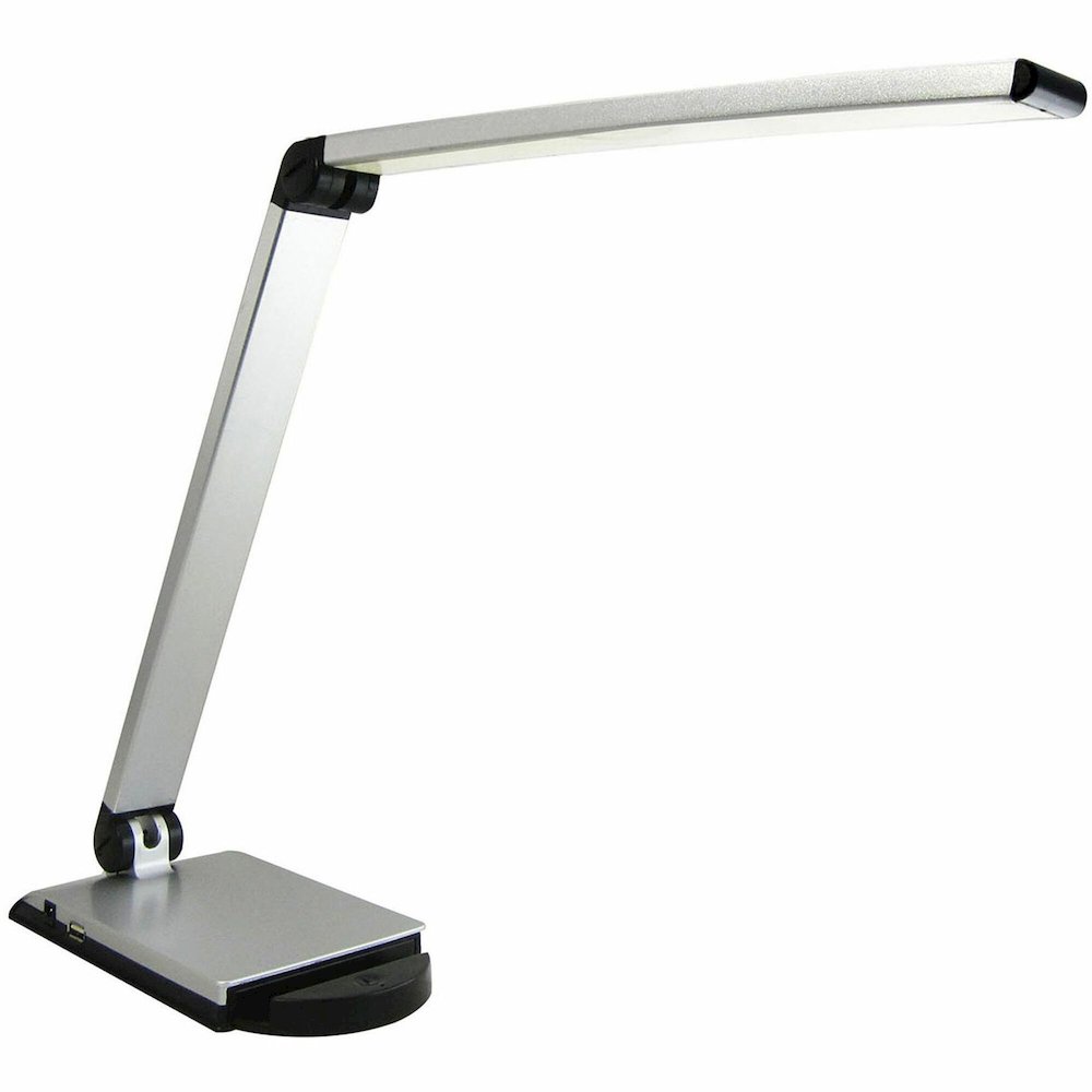 Lorell Smart Device Slot/USB Task Light - 8 W LED Bulb - USB Charging, Dimmable - Aluminum, Plastic - Desk Mountable - Silver - for Desk, Table, Indoor