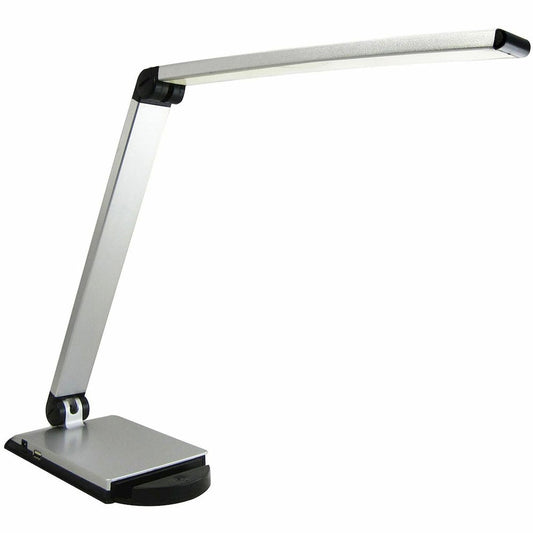 Lorell Smart Device Slot/USB Task Light - 8 W LED Bulb - USB Charging, Dimmable - Aluminum, Plastic - Desk Mountable - Silver - for Desk, Table, Indoor