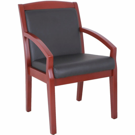 Lorell Sloping Arms Wood Frame Guest Chair - Black Seat Color - Bonded Leather Seat Material - Black Back Color - Bonded Leather Back Material - Mahogany Frame Color - Solid Wood, Rubberwood Frame Mat