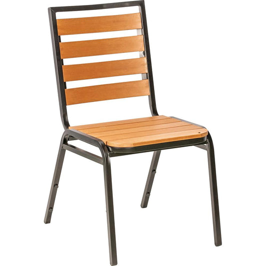 Lorell Outdoor Chairs - Teak Seat Color - Faux Wood Seat Material - Teak Back Color - Faux Wood Back Material - Four-legged Base - 4 / Carton
