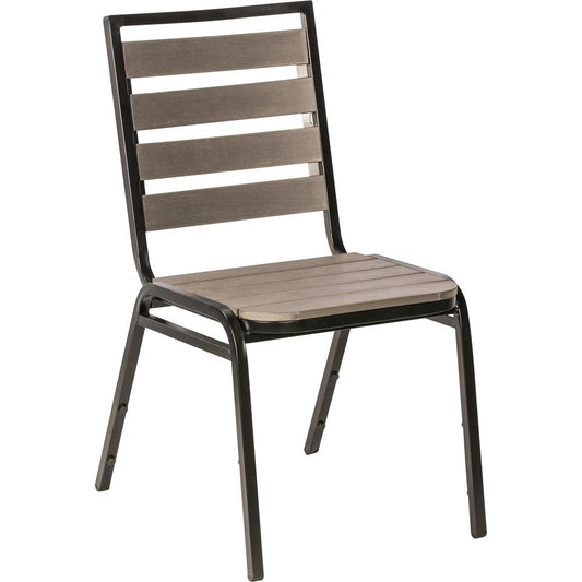 Lorell Outdoor Chairs - Charcoal Gray Seat Color - Faux Wood Seat Material - Charcoal Gray Back Color - Faux Wood Back Material - Four-legged Base - 4 / Carton