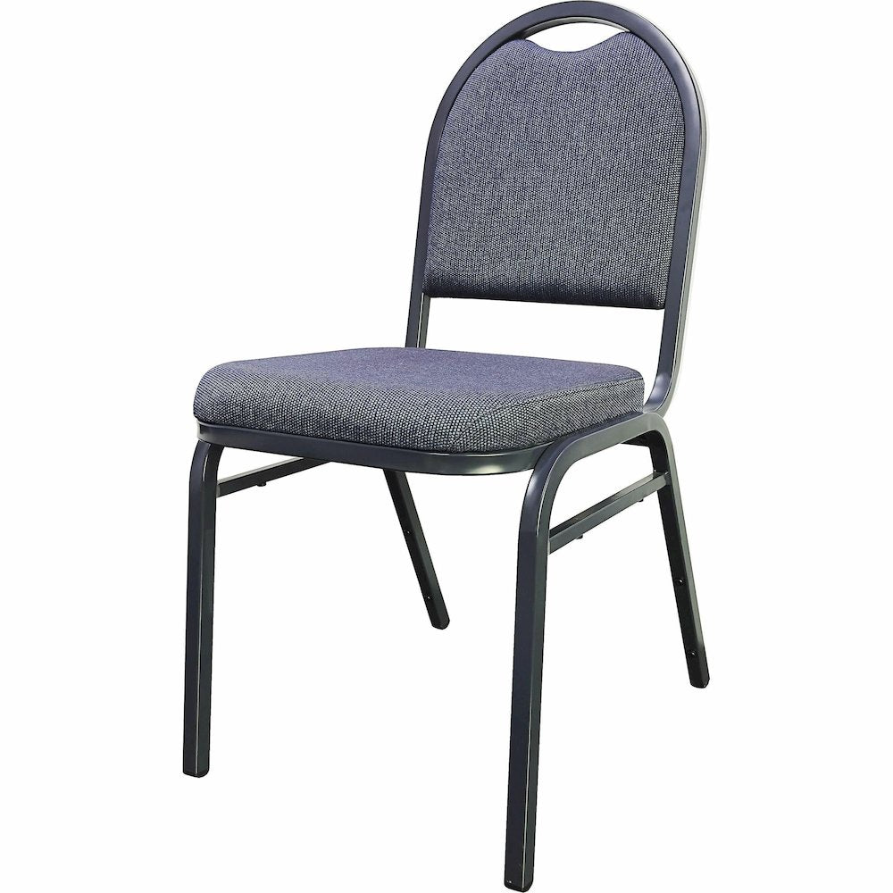 Lorell Round-Back Upholstered Stack Chairs - Blueberry, Black Seat Color - Fabric Seat Material - Charcoal Frame Color - Steel Frame Material - Blue, Black - 4 / Carton