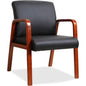 Lorell Upholstered Guest Chair - Black Seat Color - Bonded Leather Seat Material - Black Back Color - Bonded Leather Back Material - Cherry Frame Color - Solid Wood Frame Material - Four-legged Base -