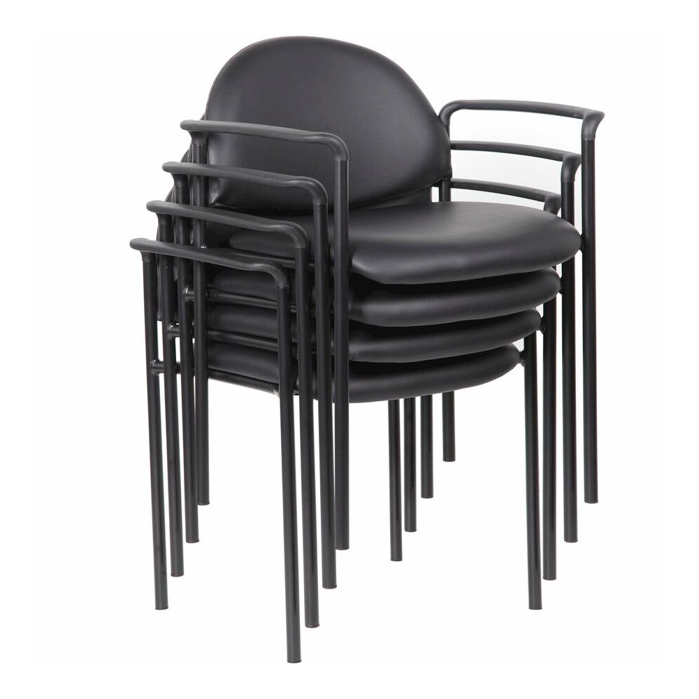 Lorell Reception Guest Chair with Arms - Black Seat Color - Vinyl Seat Material - Vinyl Back Material - Steel Frame Material - Four-legged Base - Black - 1 Each
