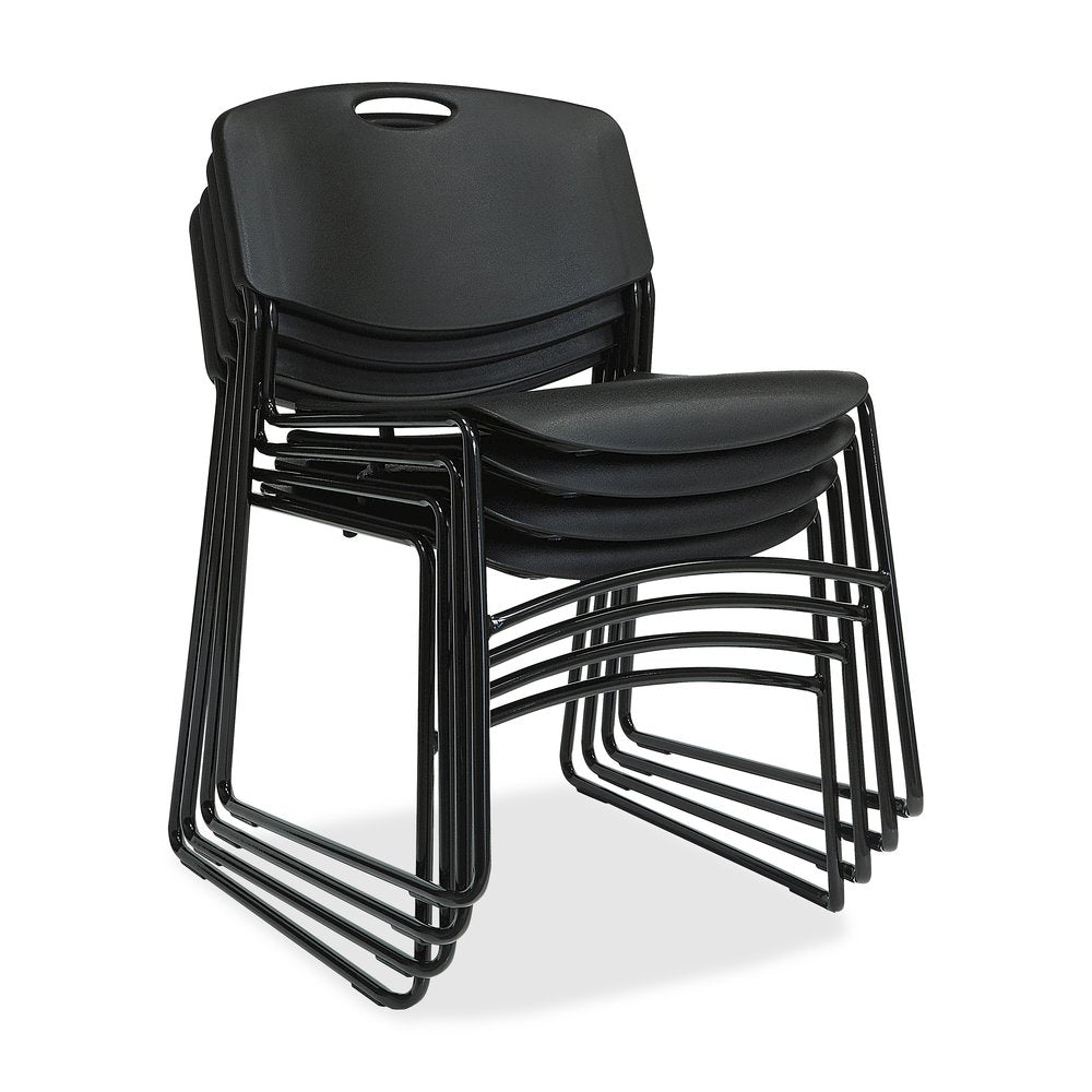 Lorell Heavy-duty Standard-height Stack Chairs - Plastic Seat Material - Plastic Back Material - Steel Frame Material - Black - 4 / Carton