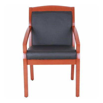 Lorell Sloping Arms Wood Frame Guest Chair - Black Seat Color - Bonded Leather Seat Material - Black Back Color - Bonded Leather Back Material - Cherry Frame Color - Wood Frame Material - Four-legged