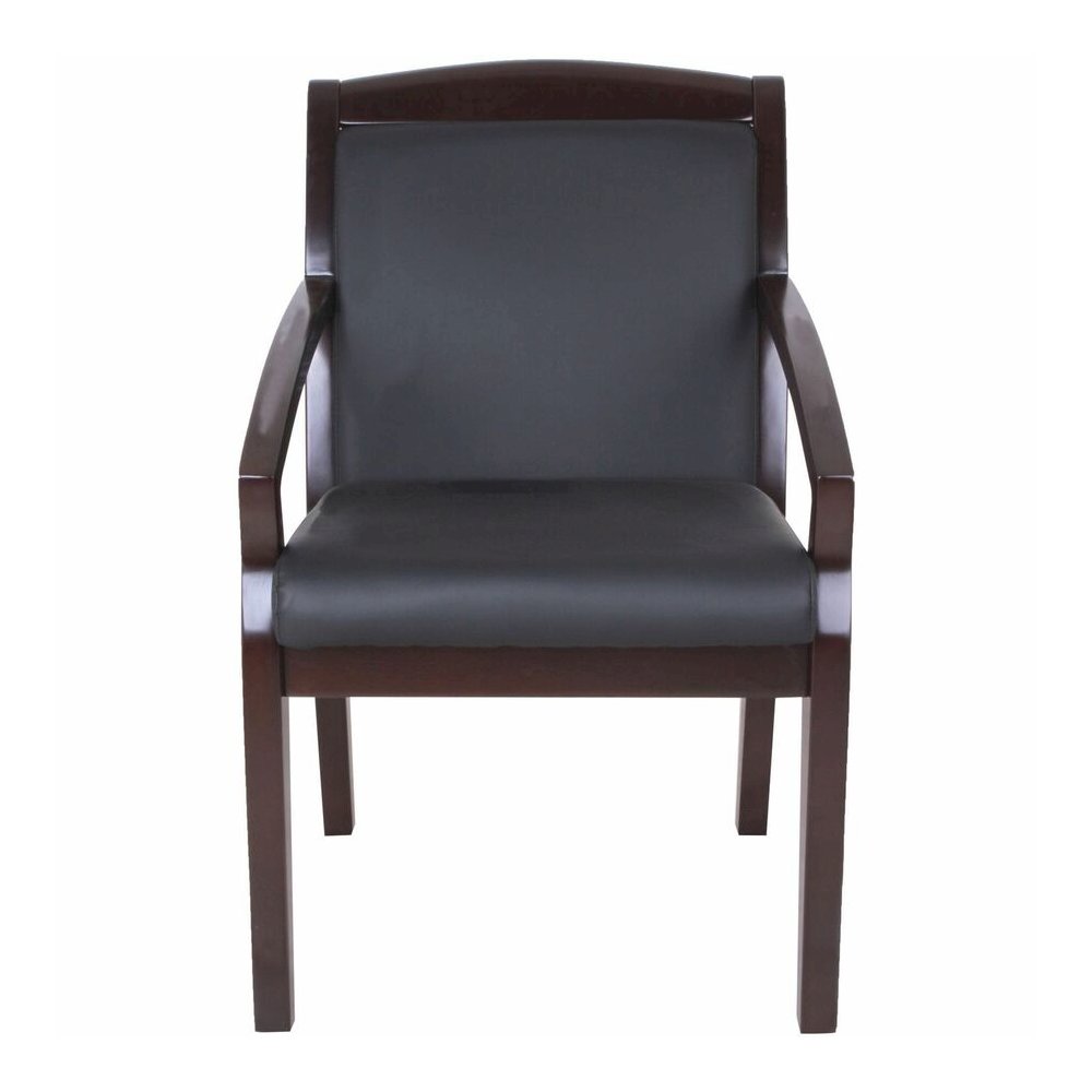 Lorell Sloping Arms Wood Frame Guest Chair - Black Seat Color - Bonded Leather Seat Material - Black Back Color - Bonded Leather Back Material - Espresso Frame Color - Wood Frame Material - Four-legge