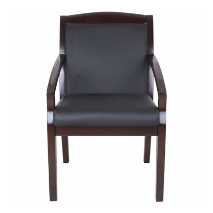 Lorell Sloping Arms Wood Frame Guest Chair - Black Seat Color - Bonded Leather Seat Material - Black Back Color - Bonded Leather Back Material - Espresso Frame Color - Wood Frame Material - Four-legge